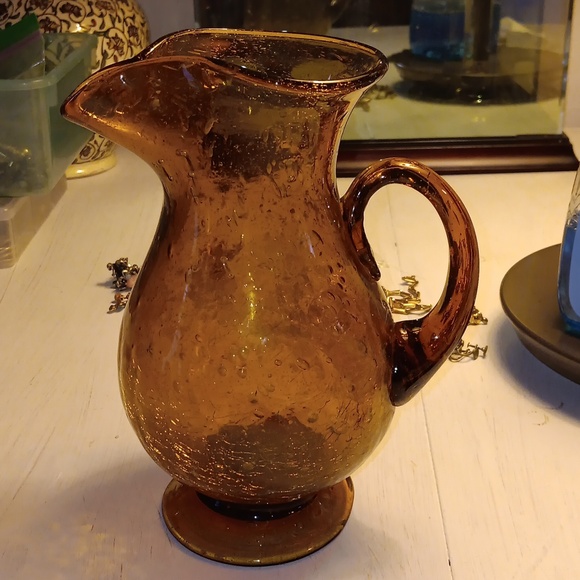 AMBER CRACKLE PITCHER - Picture 1 of 1